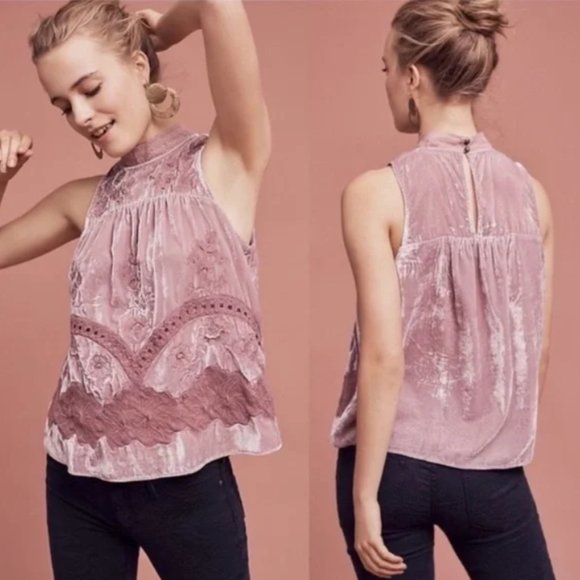 Anthropologie Tops - Anthropologie Floreat "Myleen" Pink Sleeveless Velvet Top